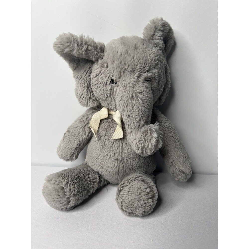 Pottery Barn Kids 11" Plush Gray Elephant 2016 White Grosgrain Ribbon